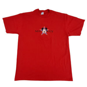 Vintage 90s Mickey Mouse Size XL Red T-Shirt Embroidered Disney Crew Neck Tee